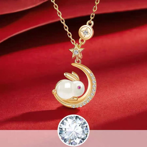 Bunny necklace female new luxury small wholesale hetian jade pendant in the year of the rabbit rabbit collarbone chain gifts