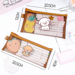 Cartoon Pen Bag Mesh Transparent Stationery Bag Ins Large Capacity Primary School Student Zipper Bag Multifunctional Cute Storage Bag