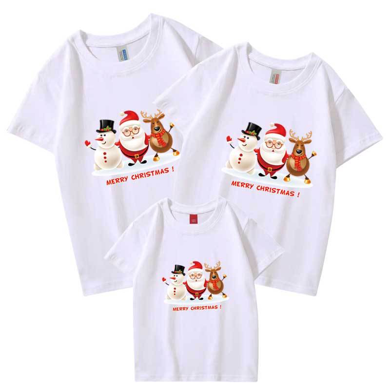 Ropa para niños Feliz Navidad padre-hijo Camiseta manga corta Nuevo 2024 nuevo tres boca cuatro boca hombres y mujeres transfronterizos