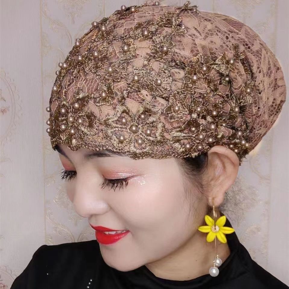 다크 브라운 구슬 모자