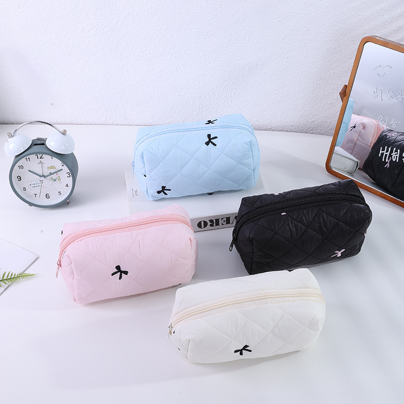 韓国キルティングリボン新しい化粧品バッグイン日本収納ポータブル鉛筆バッグ女性のかわいいクラッチバッグ|undefined
