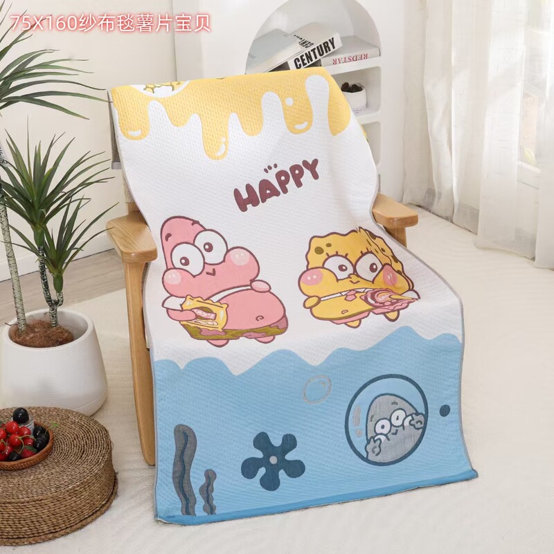 New Spongebob Pure Cotton Gauze Household Thickened Class a Mother and Baby Cartoon Large Bath Towel Soft and Skin-Friendly Wholesale