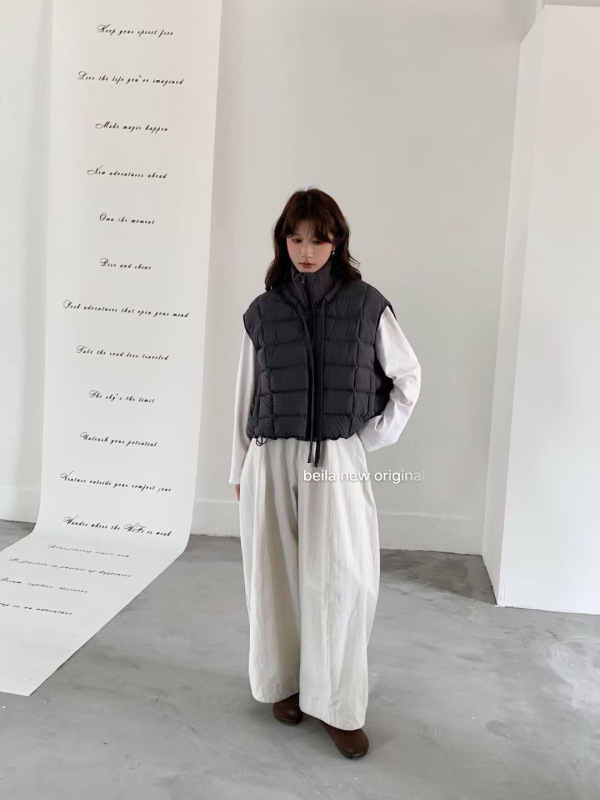 高端羽绒马甲女短款2025冬季新款韩版宽松针织立领90白鸭绒外套|undefined
