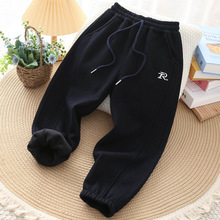 中大童男童保暖裤2025冬季大码一体绒运动裤加绒加厚保暖针织长裤