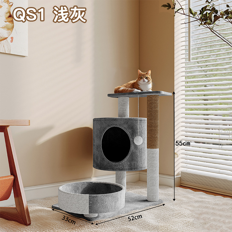 Estructura para gatos con poste rascador, cama colgante y plataformas, estilo villa