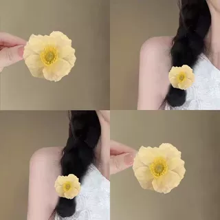超仙仿真虞美人花朵发夹女海边度假侧边碎发刘海夹发卡子拍照头饰