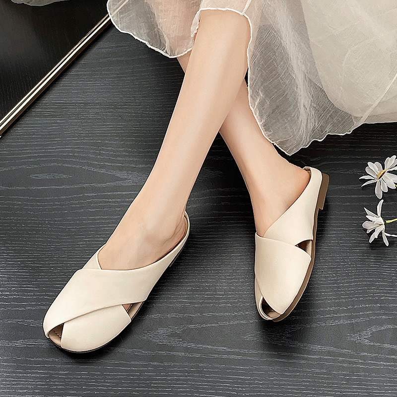 Pantuflas Augu Shiden para mujer, estilo nuevo primavera 2026, sandalias planas francesas elegantes y cómodas, tipo slip-on.