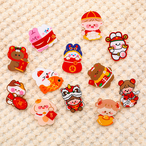 Student Cartoon New Year Brooch Acrylic Backpack Decoration Spring Festival Cute New Year Greeting Badges Pendant Small Gift