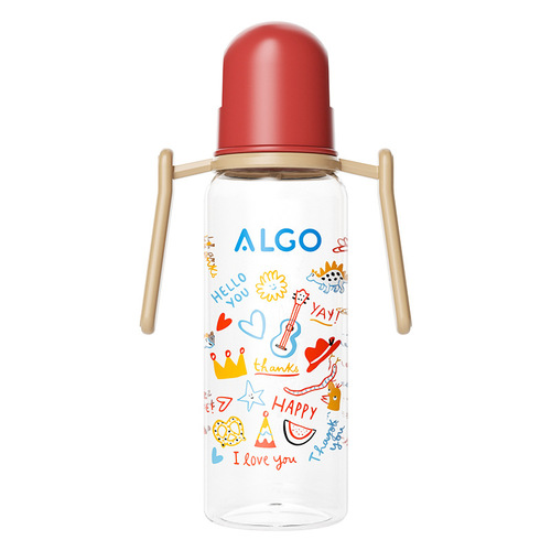 ALGO New Model PP Bottle with Colorful Drawing on the Mouthpiece, Straight Body with Handle, 120/240ml Newborn Baby Bottle for Mother and Baby Products