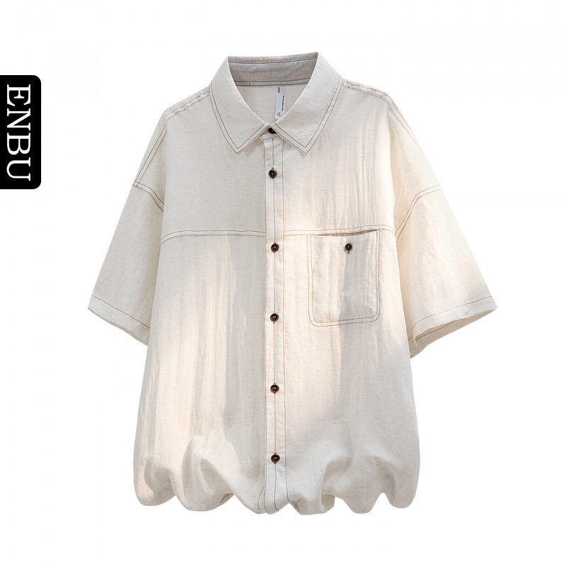 Enbu Summer New Men's Shirt, Solid Color, Patchwork Pockets, Loose Fit, Turn-down Collar, Five-Sleeve Shirt, Trendy Enbu Summer New Men's Shirt, Solid Color, Patchwork Pockets, Loose Fit, Turn-down Collar, Five-Sleeve Shirt, Trendy