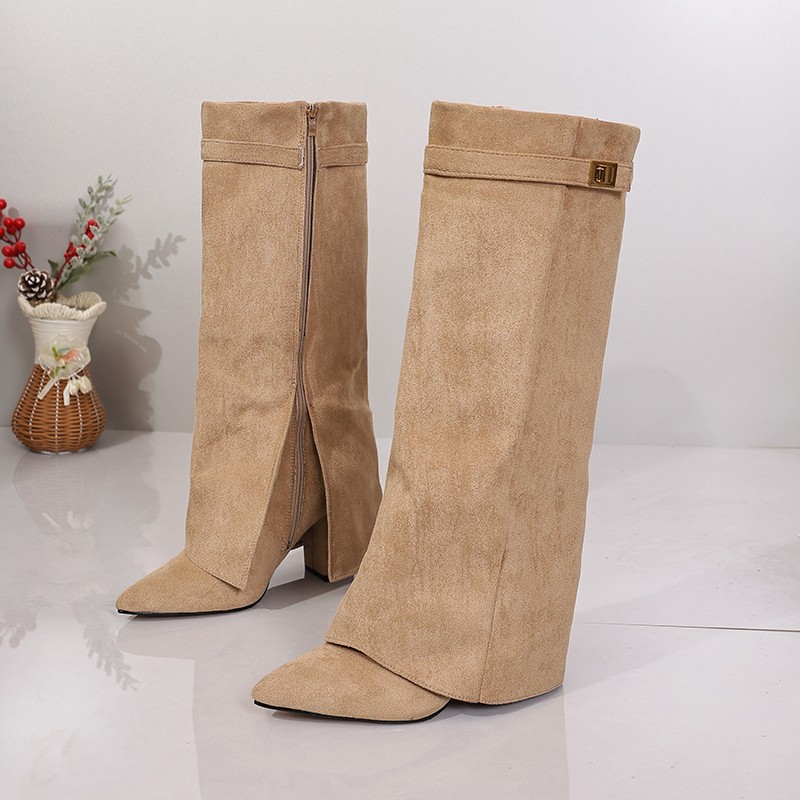 Women's Pointed Toe Suede High Heeled Fashion Boots Side Zipper Plus Size Winter New Style_voghion.com