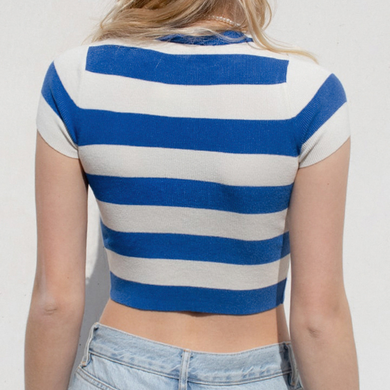 round neck short-sleeved striped crop T-shirt NSGXF129139