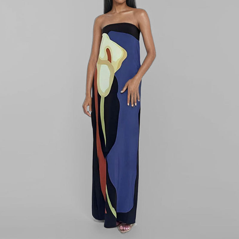 Regular Fit Fit Type Wholesale Women's Tropical Backless Printing Holiday Strapless Sleeveless One-Step Skirt