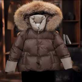 设计感男童羽绒服冬季2025新款洋气儿童加厚保暖连帽毛领羽绒服潮