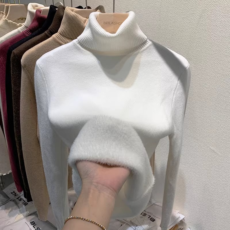 Fleece-lined thick knitted sweater women's warm one-piece velvet top autumn and winter thread turtleneck long sleeve knitted bottoming inner wear Fleece-lined thick knitted sweater women's warm one-piece velvet top autumn and winter thread turtleneck long sleeve knitted bottoming inner wear