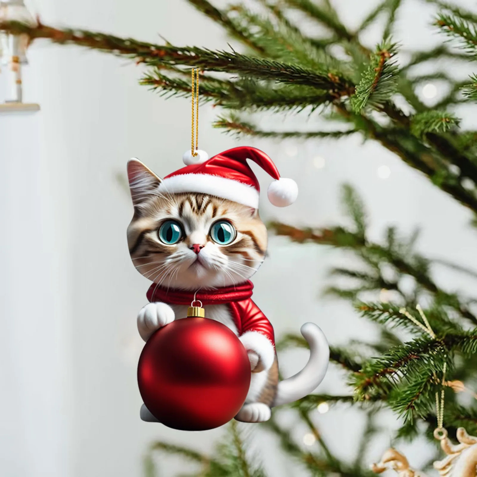 Acrílico gracioso lindo gatos voluminosos de mano bola de Navidad decoración de árbol de Navidad colgante llavero para celebrar las vacaciones