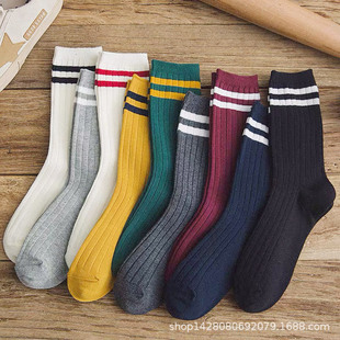 Striped Cotton Socks Cross-Border Mid-High Socks Versatile Student Socks Zhuji Long Socks Autumn and Winter Pile Socks Women Wholesale