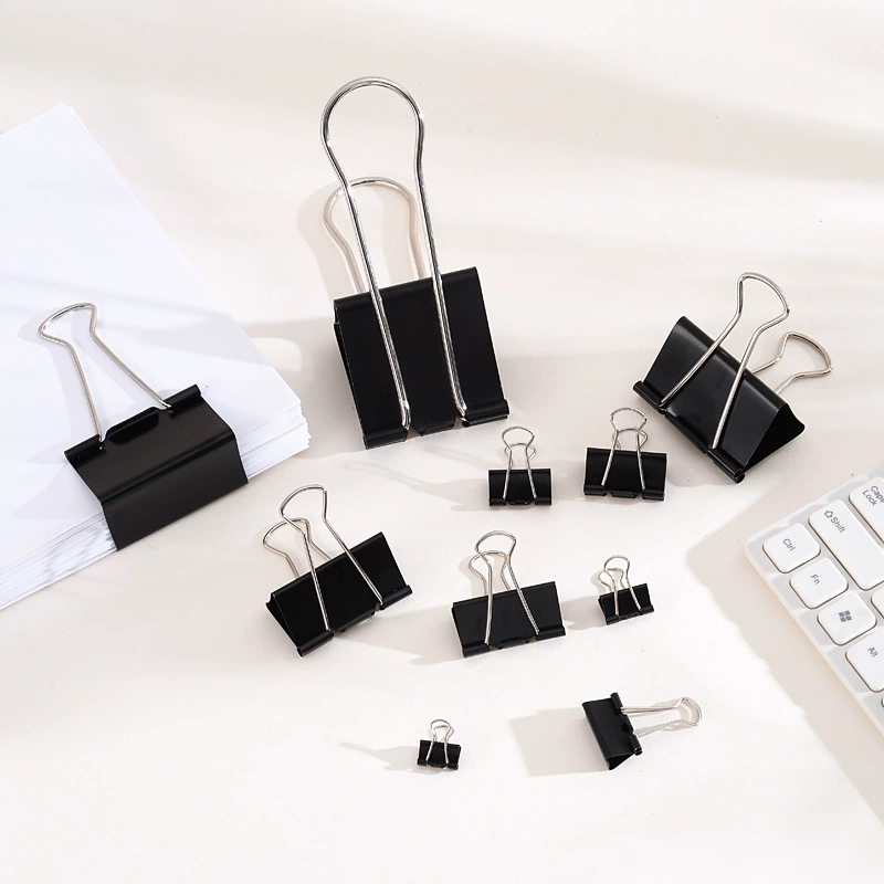 Зажимы для бумаги черные, оптом от производителя, большие, средние и маленькие размеры 15мм 19мм 25мм 32мм 41мм 51мм 60мм, зажимы типа «ласточкин хвост»
