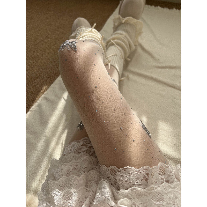 I Really Wore Them! Transparent Invisible Stockings with Rhinestones~ Spring and Summer Are All about Shining~