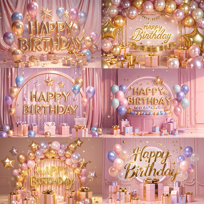 Estilo explosivo transfronterizo rosa feliz cumpleaños tela de fondo de poliéster decoración de fiesta fotografía banner suministros de bandera