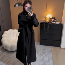 欧货网红高档冬季款大衣加厚保暖名媛风别致毛呢长款呢子风衣外套