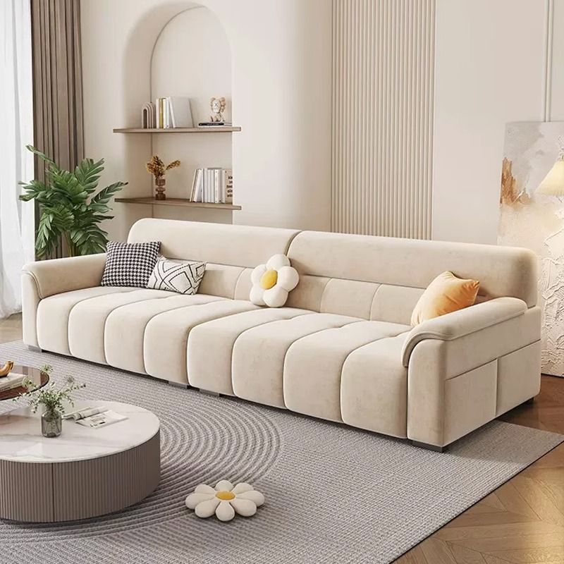 Nordic Cream Style Velvet Sofa Cat Scratch Fabric Living Room Small Apartment Modern Minimalist Straight Row Three-Seat Sofa