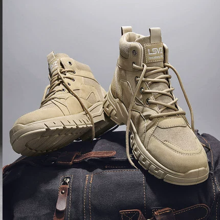Мужские ботинки Мартин для осени, дышащие рабочие ботинки, высокие тактические ботинки для пустыни, желтые короткие ботинки, нескользящие, увеличивающие рост зимние ботинки.