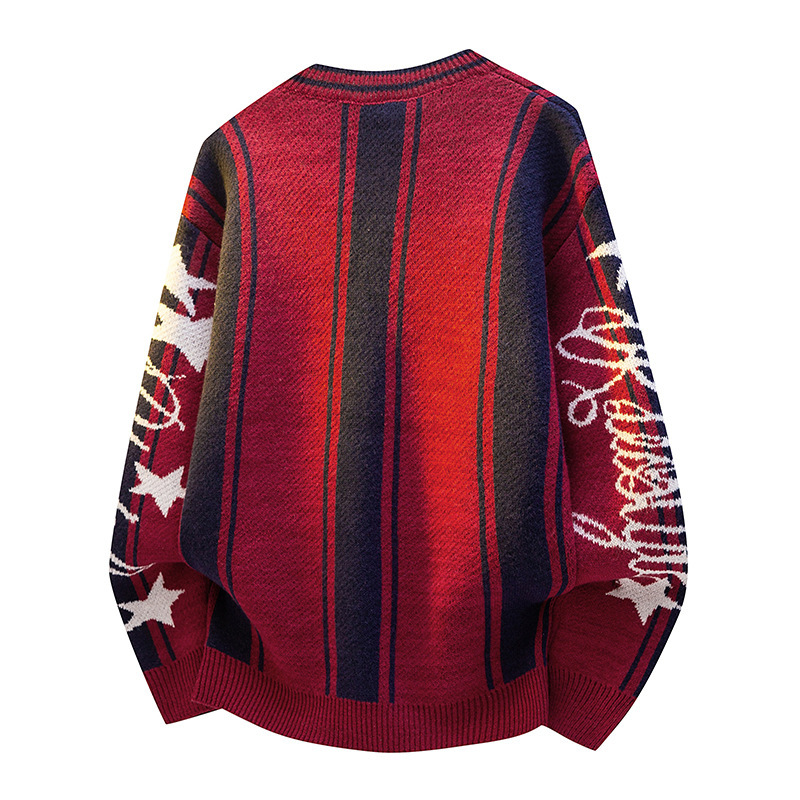 Explosiones transfronterizas de tamaño grande europeo camiseta de cuello V suéter de punto marca de moda masculina letras rayas fábrica de contraste al por mayor