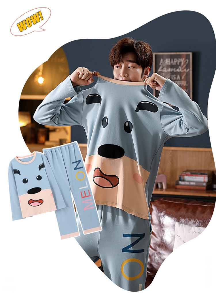 2021 Mens Sleepwear Autumn Warm Long Sleeve Cotton Pajamas Set For Men