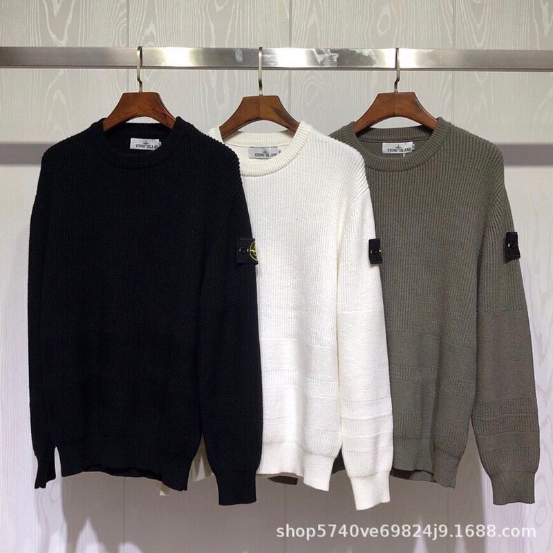 Cross-Border Stone Stone Island Sleeve Badge Knitwear Pullover Autumn and Winter Functional Rib Knitwear Men's and Women's Round Neck