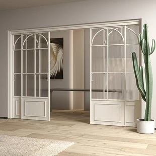 French Retro Door Titanium Aluminum Alloy Sliding Door Open Living Room Kitchen Balcony Three Linkage Glass Door Customization