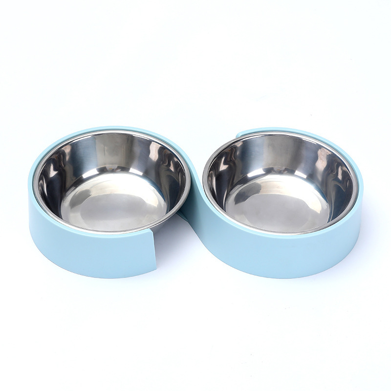 Cat Bowl de acero inoxidable en forma de S para mascotas doble tazón de alimentación para perros tazón antidetonante para beber vajilla para mascotas al por mayor transfronterizo