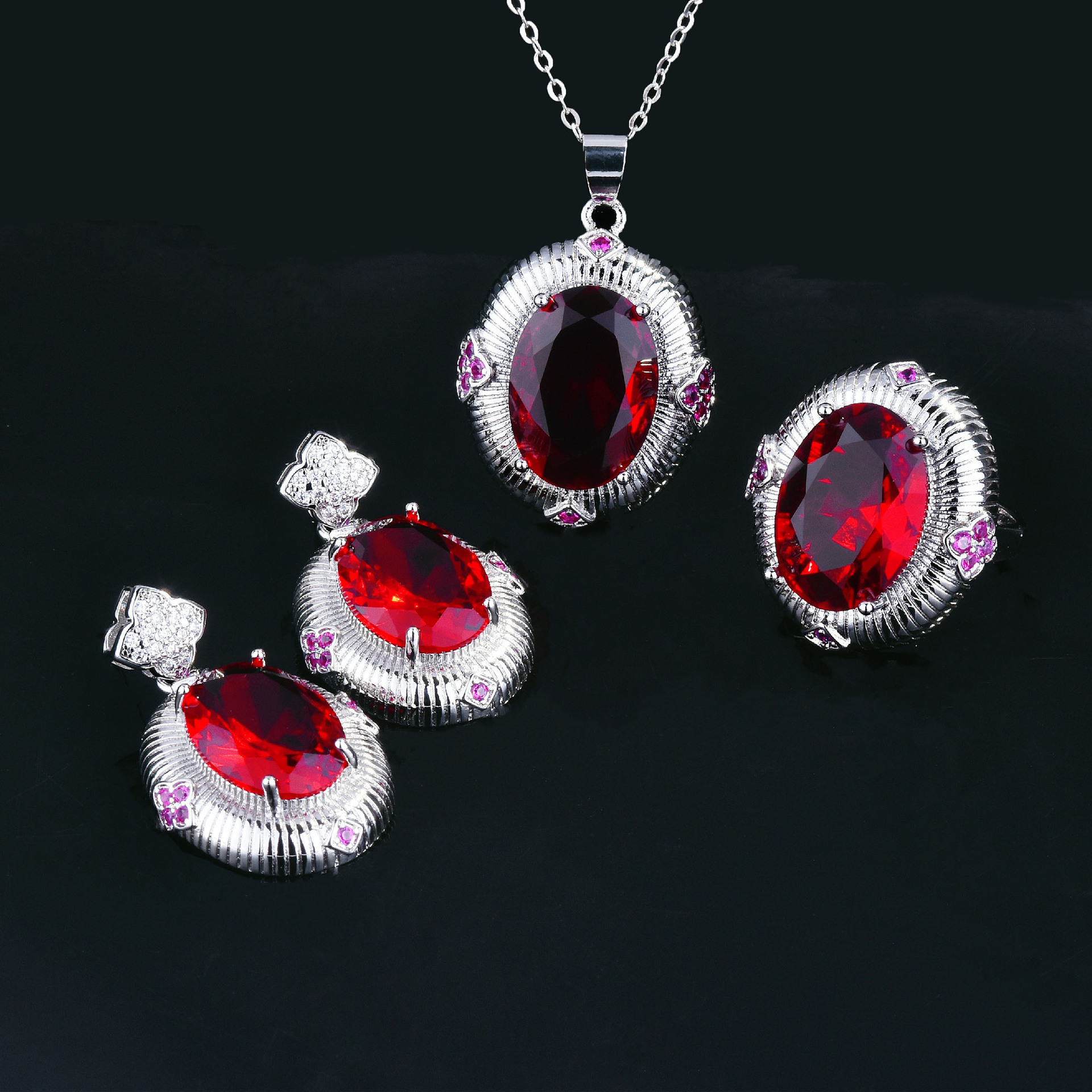 Fashion Oval Copper Artificial Gemstones Rings Earrings Necklace