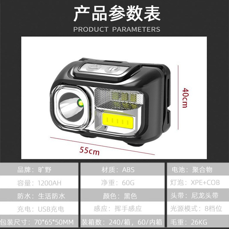 Transfronteriza nuevo faro de inducción recargable noche pesca lámpara faro al aire libre pesca iluminación corriendo faro multi-fuente de luz