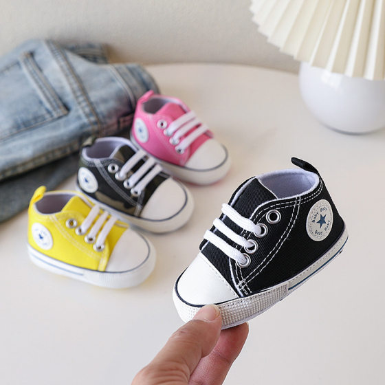 Spring and autumn baby boys and girls 0-1 years old seven or eight months baby soft cloth bottom canvas shoes newborn anti-drop heel toddler shoes