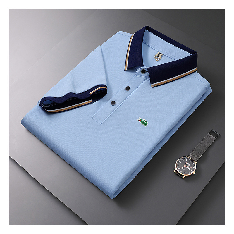 Xinjiang Cotton Two-Color Collar Polo Shirt Men's Short-Sleeved Advertising Shirt Crocodile Embroidered Logot Shirt Casual Fashion Versatile Xinjiang Cotton Two-Color Collar Polo Shirt Men's Short-Sleeved Advertising Shirt Crocodile Embroidered Logot Shirt Casual Fashion Versatile