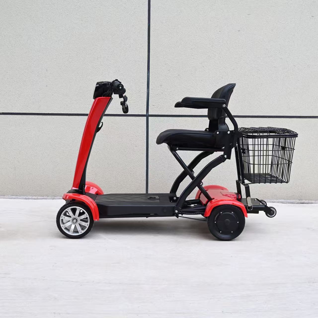 Automatic Folding Electric Scooter for the Elderly, Four-Wheel Portable Electric Mobility Aid for Seniors, Travel Electric Vehicle with Intelligent Long-Range Battery