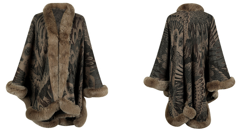 Women's thickened thermal shawl with peacock flower knitted cape_voghion.com