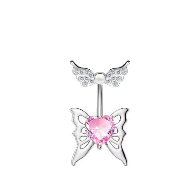 Heart-Shaped Navel Ring Wing Head Copper Inlaid Drop Zircon Belly Button Piercing Jewelry detail image 9
