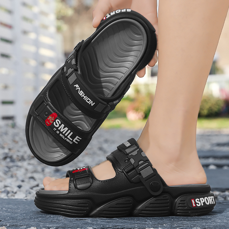 Sandalias de un solo carácter para uso de verano para hombres 2025 nuevo estilo antideslizante y resistente al desgaste