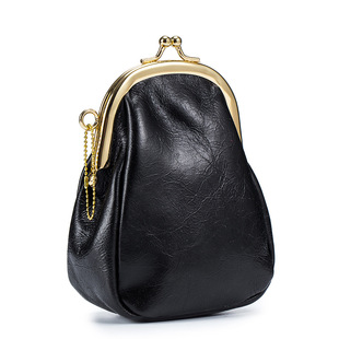 Genuine Leather Coin Purse Mini Card Bag Portable Red Bag Retro Clip Bag Simple Cowhide Headset Storage Bag