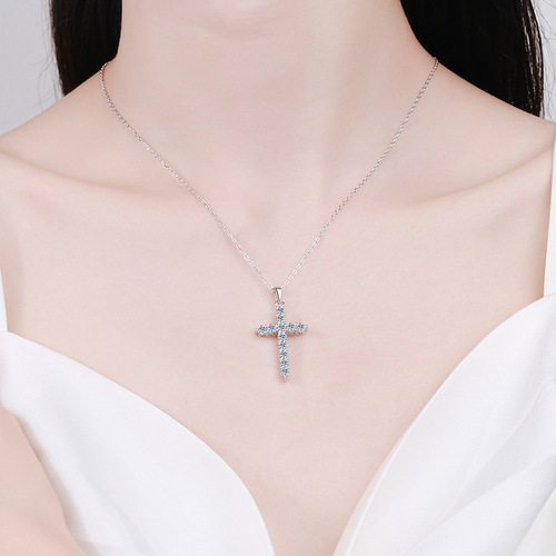 925 sterling silver necklace for women moissanite cross necklace pt950 gold plated clavicle chain manufacturer wholesale