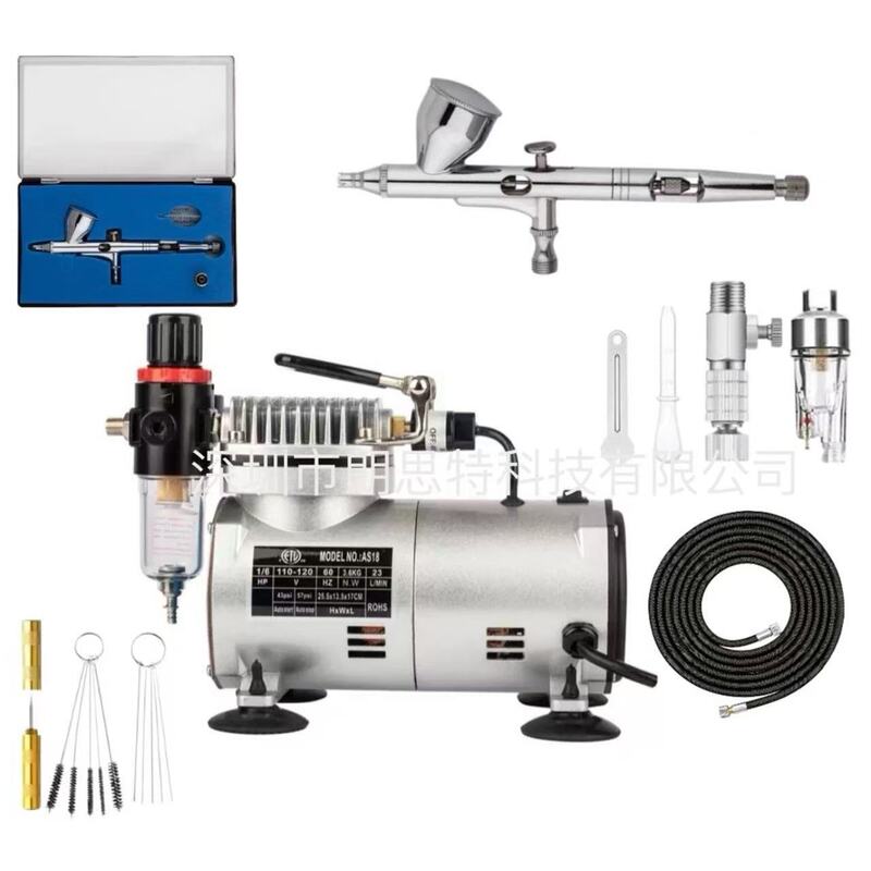 Cross-Border Best-Selling Air Compressor 9Cc Material Pot Double-Action External Adjustment Pen Body Cut Out Art Model Airbrush