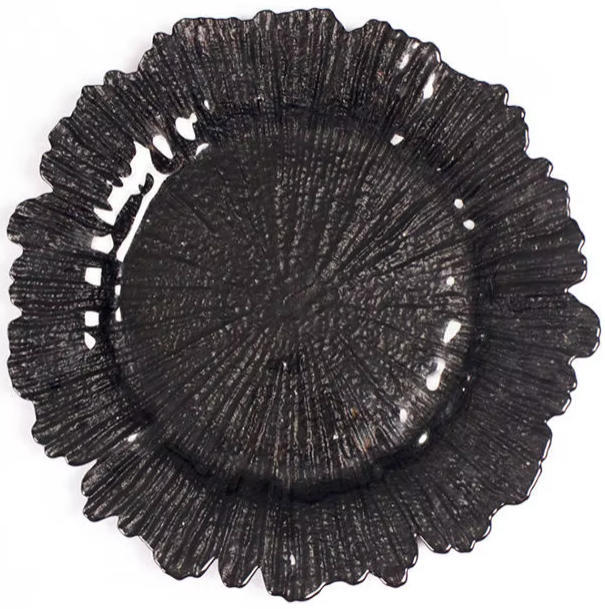 Nuevo diseño de decoración de mesa de boda plástico transparente cargador de borde irregular placa de melamina transparente redonda