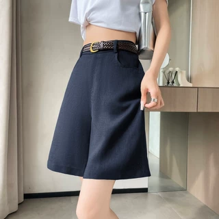 现货2026夏季新款天丝亚麻五分裤A字阔腿高腰棉麻薄款短裤女
