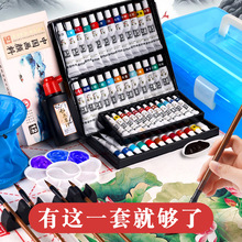 中国画颜料12色初学者毛笔小学生儿童入门材料工笔画24色水墨画