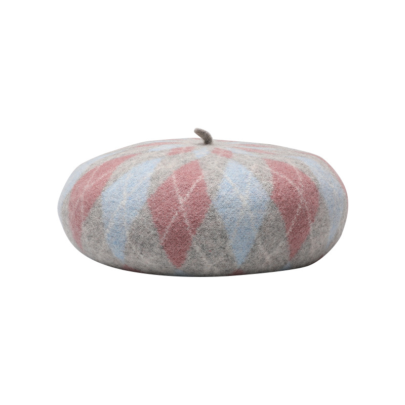 Unisex Contrasting wool berets Fashion casual Autumn/Winter warm and thick plaid patchwork artist hat_voghion.com