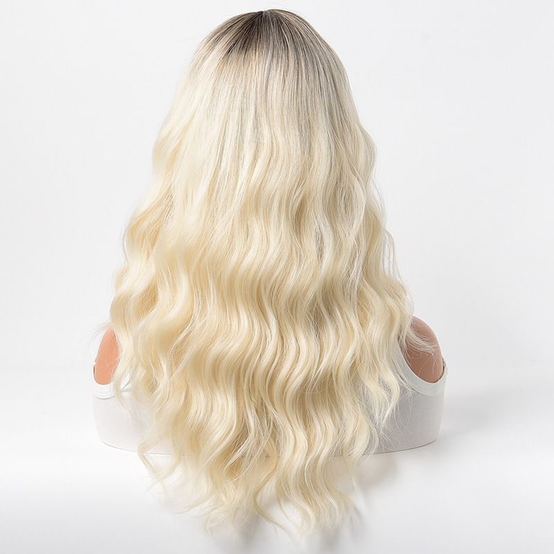 synthetic wig pink with dyed long curly hair on top wig women's full head cover_voghion.com