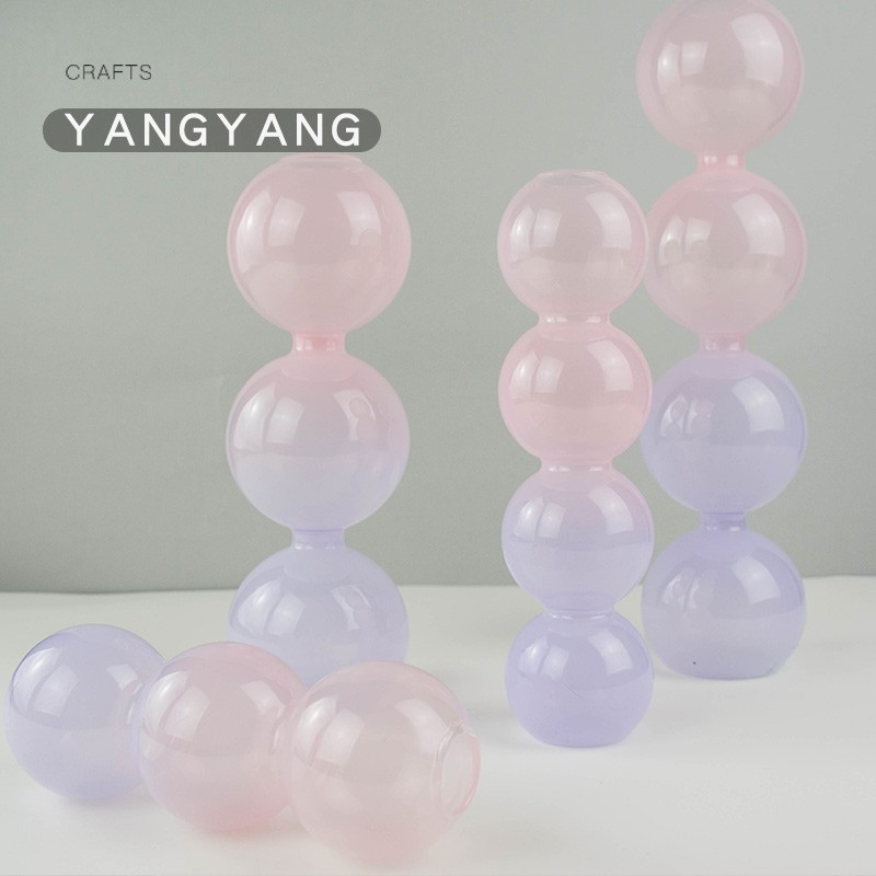 現代簡約花瓶ins風北歐泡泡小花瓶擺件客廳插花透明玻璃乾花器