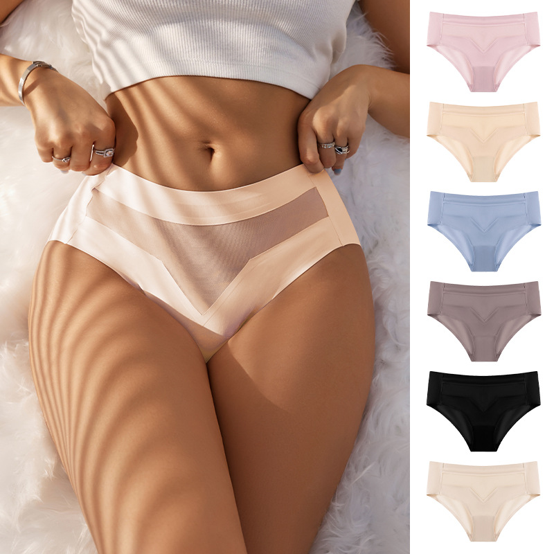 Cross-border European and American Fashion Chicy Low Waist Less Women Thin Pure Cotton Crotch Ice Silk Naked Underwear Sexy Triangle Shorts